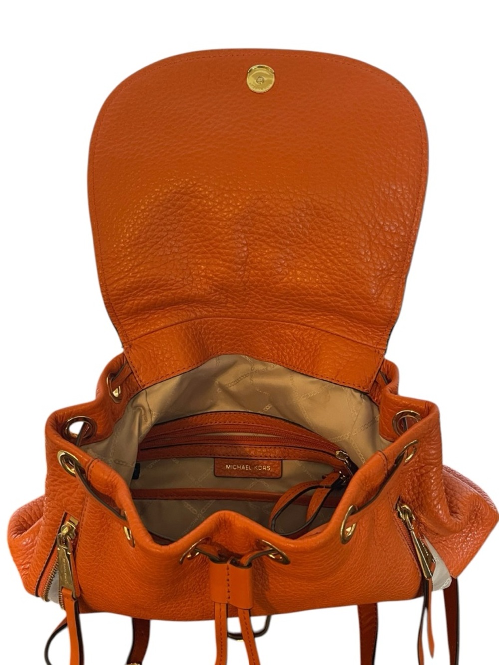 Michael Kors Orange Pebbled Leather Drawstring Backpack - Picture 5 of 7